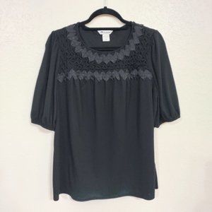 Nvgard Collection Women's 3/4 Sleeve Embroidered Cotton Linen Blouse Black Large